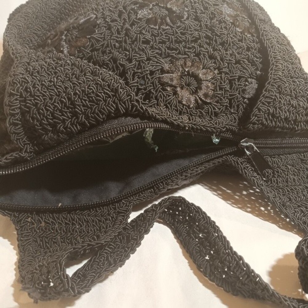Vintage Black Crochet Pattern Two Handle Shoulder Bag - Picture 8 of 8